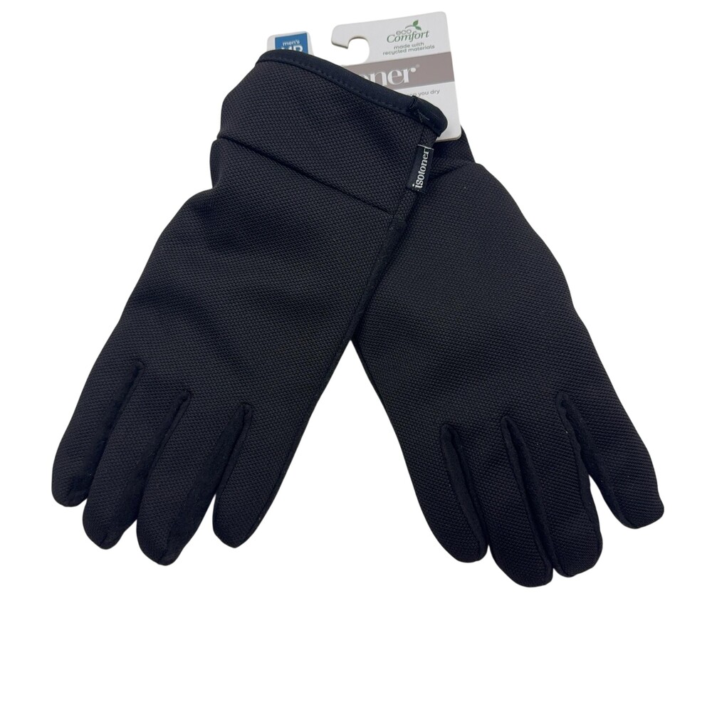 Isotoner Gloves Mens M Black SmartDri SmartTouch Eco Comfort Softshell NWT